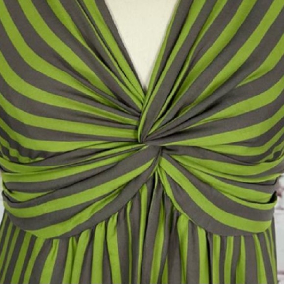 Ted Baker London 
Green And Gray Striped Empire Waist Silk Sleeveless 6” - Picture 2 of 12